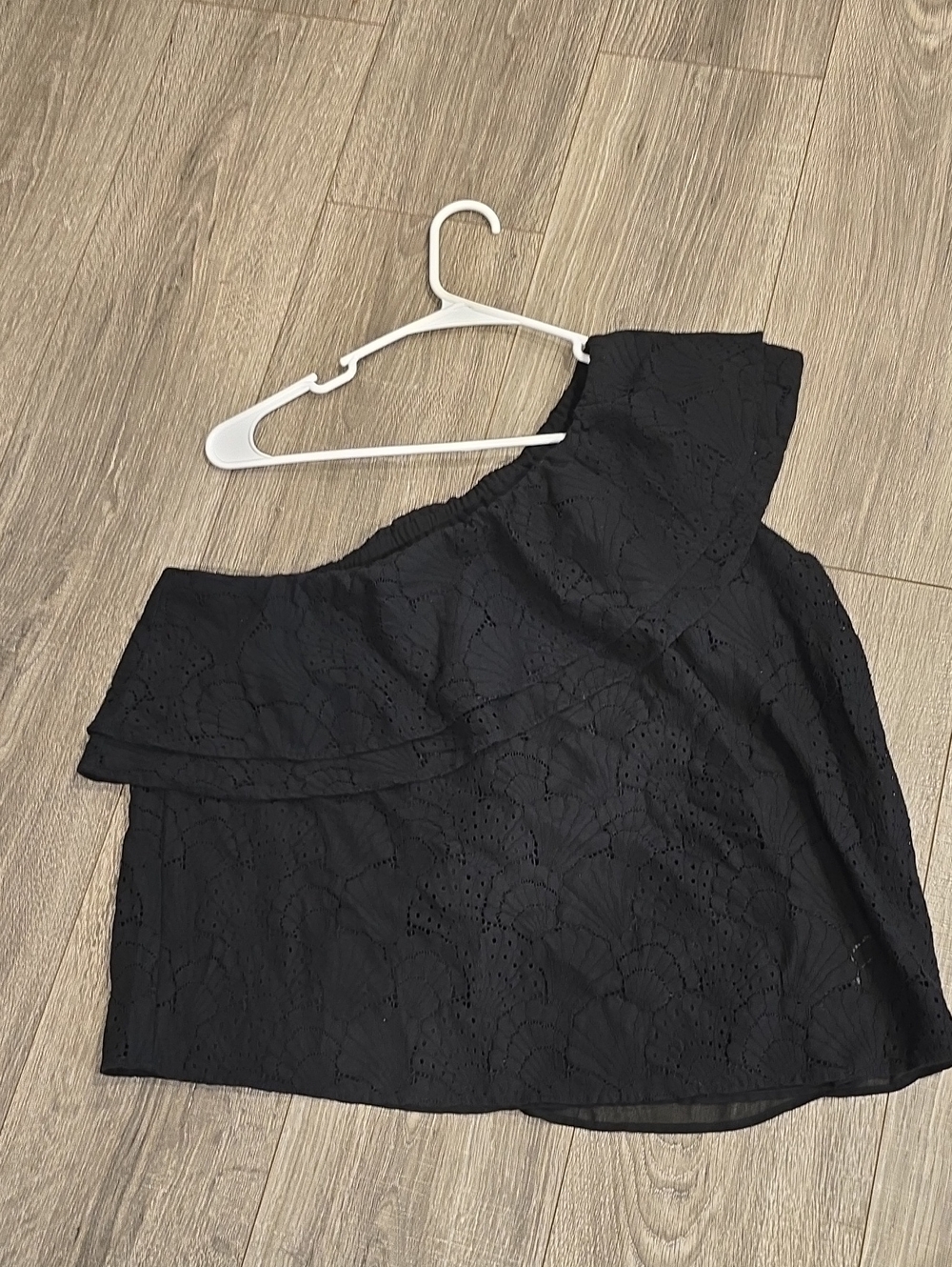Express Black One-Shoulder Eyelet Top
